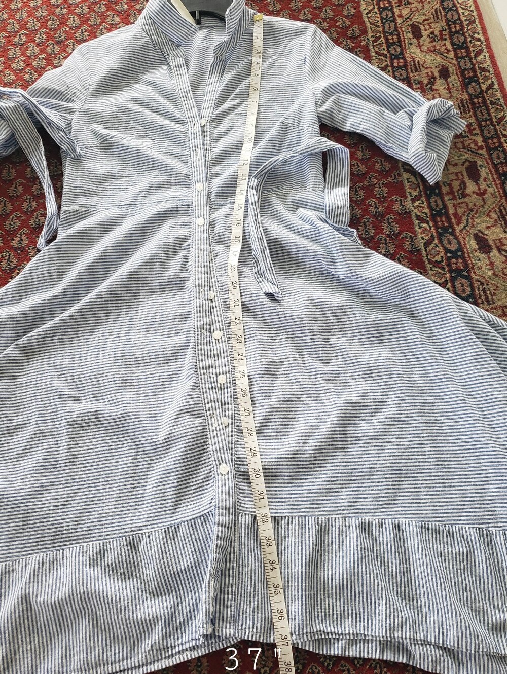 PerSeption Concept Asymmetrical Blue and White Striped Shirt Dress Mu